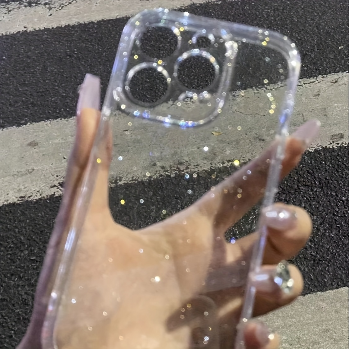 

Applicable To 15promax Glitter Phone Case 2.0mm Thickened Transparent Protective Case 14pro Max Fine Hole Full Cover Soft Case Fine Glitter 11/12pro Max/13pro Max Internal Shockproof