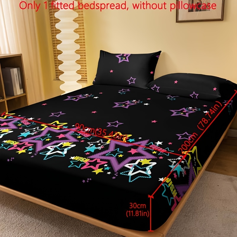 1pc Of Five-pointed Star Geometric Starry Twinkle Pattern Printed Brushed Fitted Sheet, Printed Bedspread For Bedroom, Bedding (pillowcases Not Included)