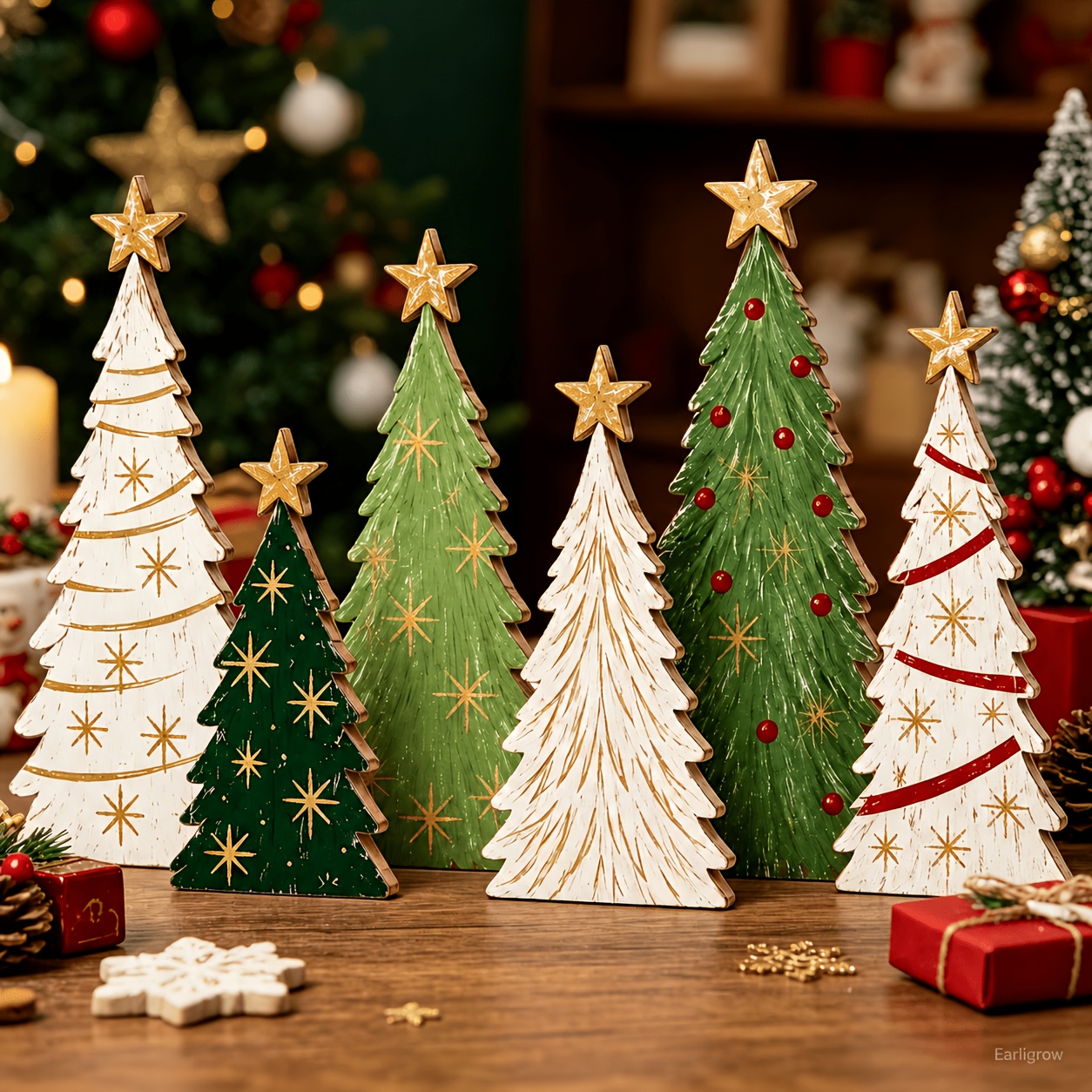 TEMU [2d Flat] Christmas Party Table Centerpiece, Wooden Christmas Tree With Star, Winter And Christmas Home Decor, Decorative Sign Plaque, Rustic