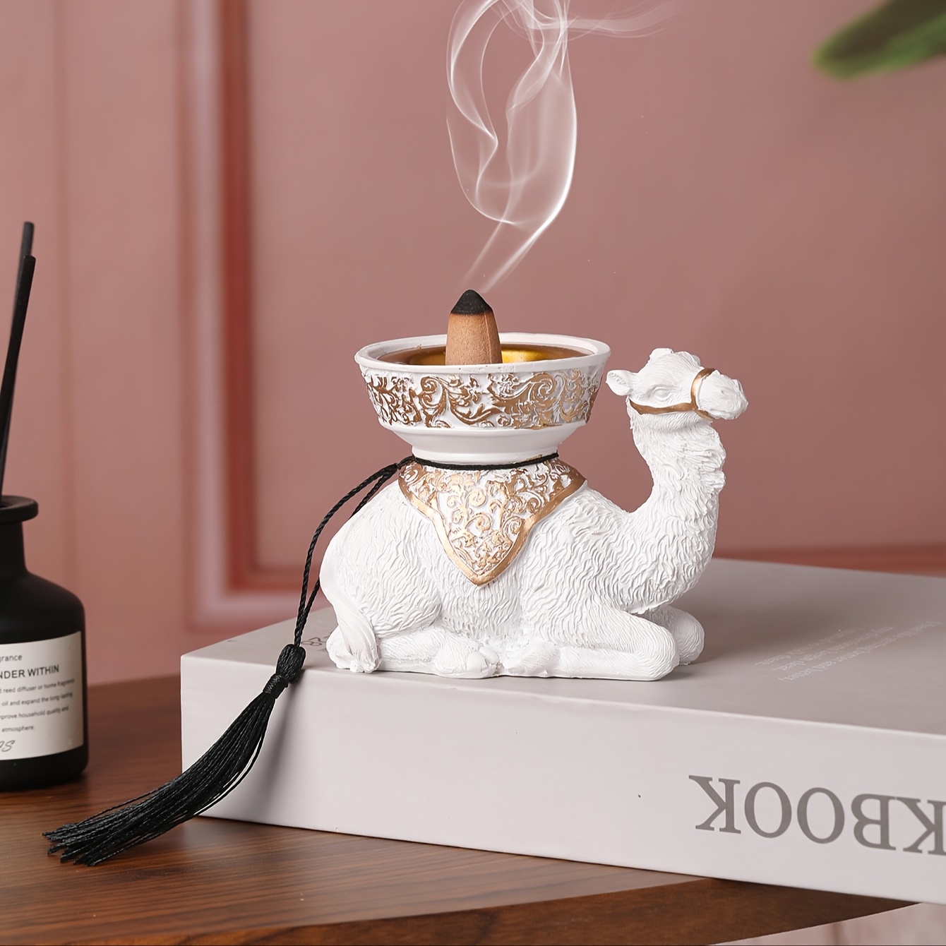 Image of 1pc Resin Material Sitting Camel Incense Holder With Decorative Tassels - Suitable For Home Decoration, , Meditation, Camping, Garden, Yard, Holiday Ornament (incense Not Included)
