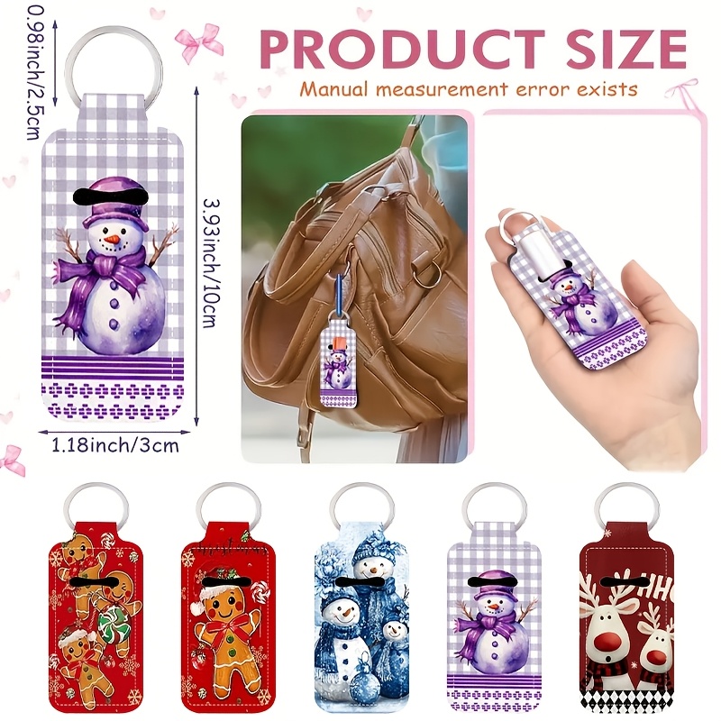 TEMU 5pcs Christmas Theme Lipstick Holder Key Chain Pendant - Lip Protection Case Zipper Pendant - Car Key Chain Bag Packaging Accessory - Christmas