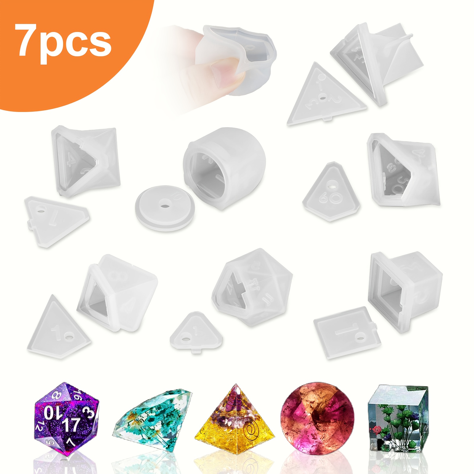 TEMU 7pcs Dice Silicone Mold, Polyhedral Game Dice Mould Set With Letter Number, For Epoxy Resin Casting, Craft Making