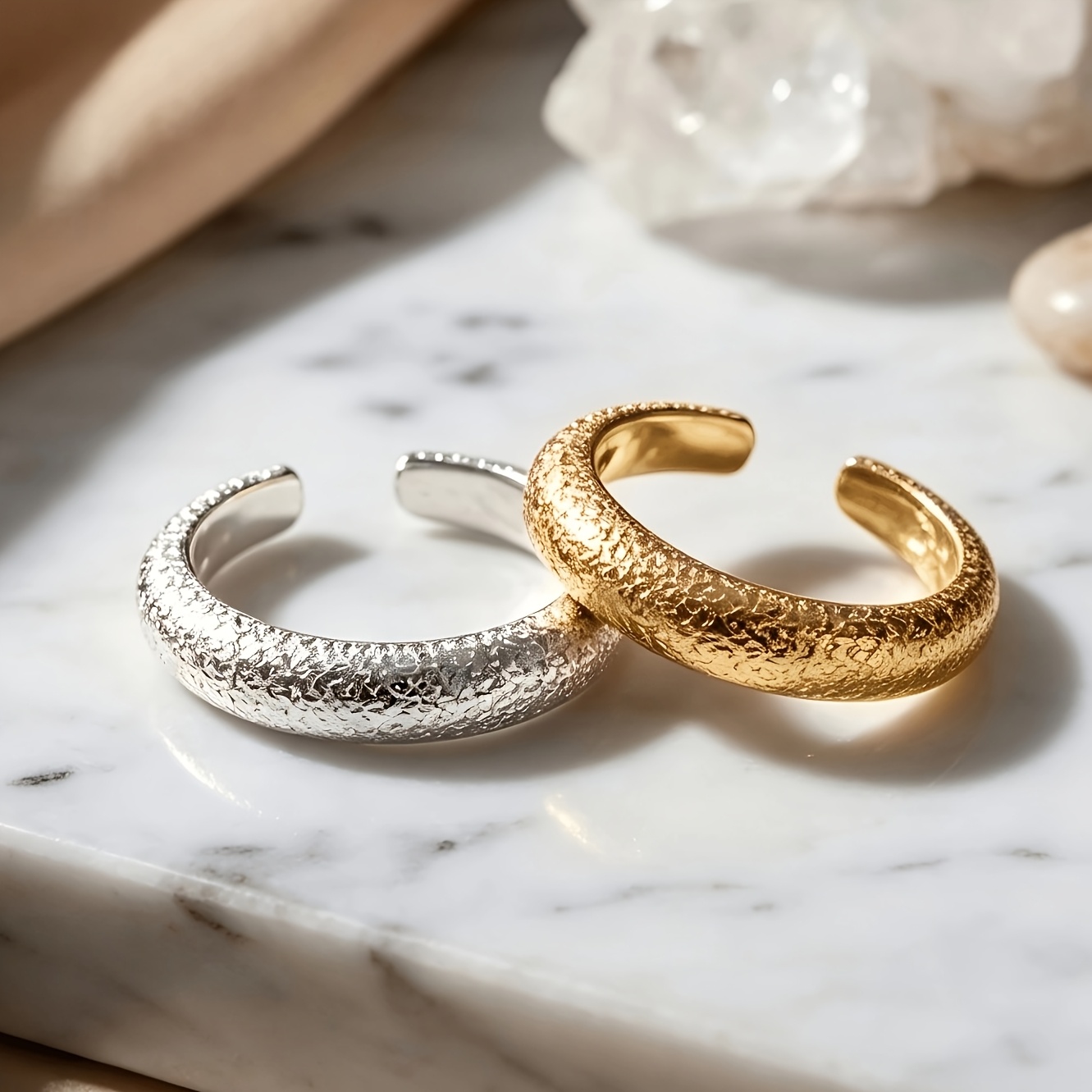Women's 14K Golden Plated Sandblasted Adjustable Ring