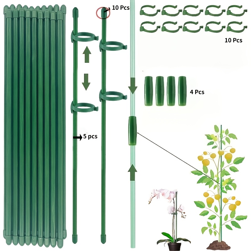TEMU 29pcs Plant Support Stakes, Climbing Aid Tool, 5 Plant Support Stakes + 10 Pole Connectors With 10 Rings And 4 Extension Tubes, Tomato Climbing