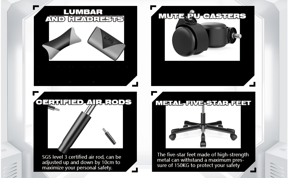 KERDOM Gaming Stoel - Ergonomische Racing Stoel met Verstelbare Hoogte, 3D Handgreep, Lendenkussen & Hoofdsteun, 360° Draaibaar, Ademend Mesh, Schommel Rug