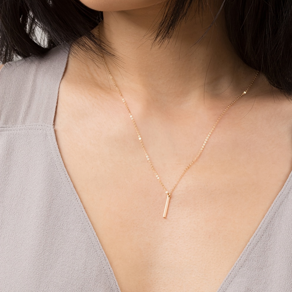 Stainless Steel Long Bar Pendant Necklace, Unisex
