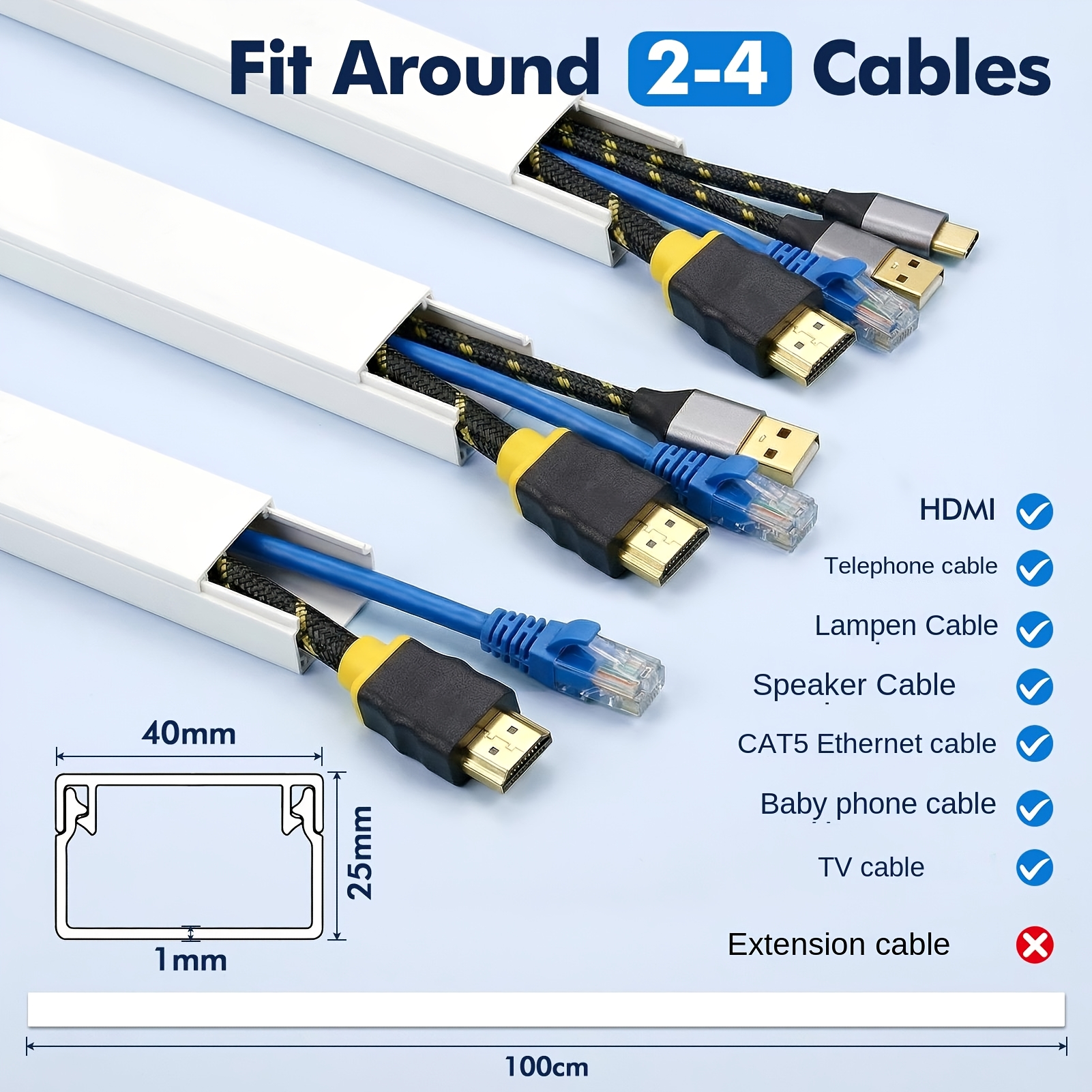 Image of 39.37 Inches 20pcs/set Cable Organizer, Cable Hider, Wall Cord Cover, Cable For 3-, For Home Or Office