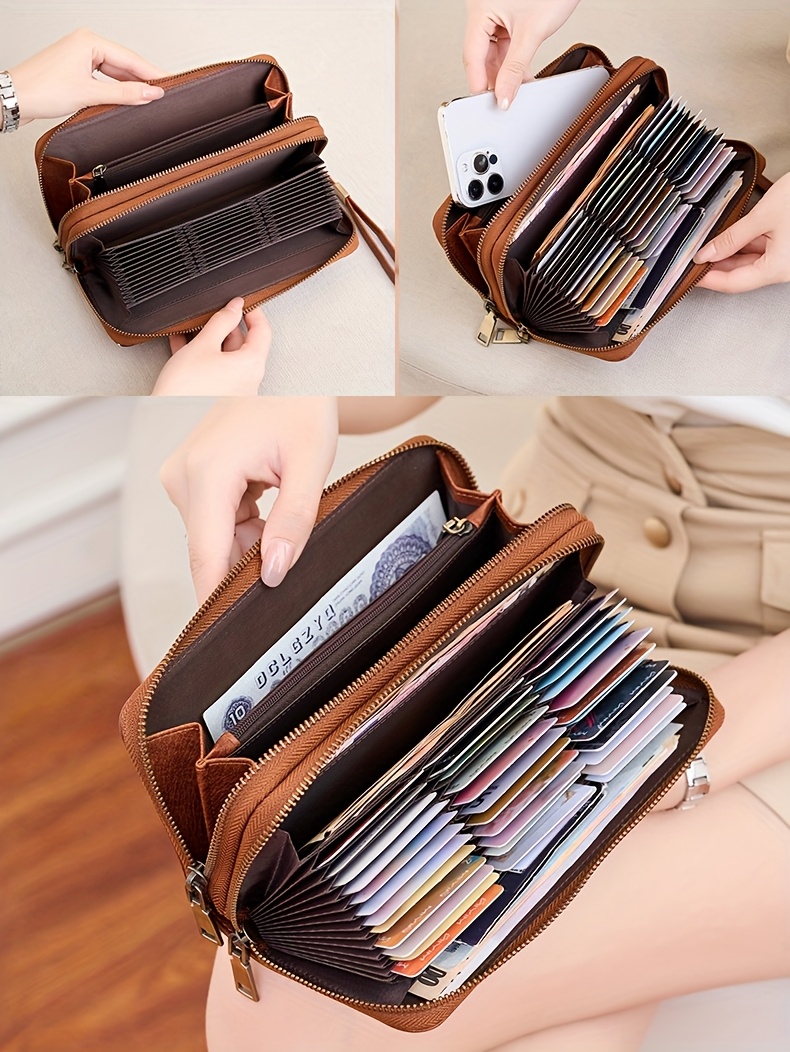 Women'S Retro Leopard Print Large Capacity Wallet with RFID Blocking, Golden-Tone Hardware & Zipper Closure - Multi-Compartment Design with Card Slots