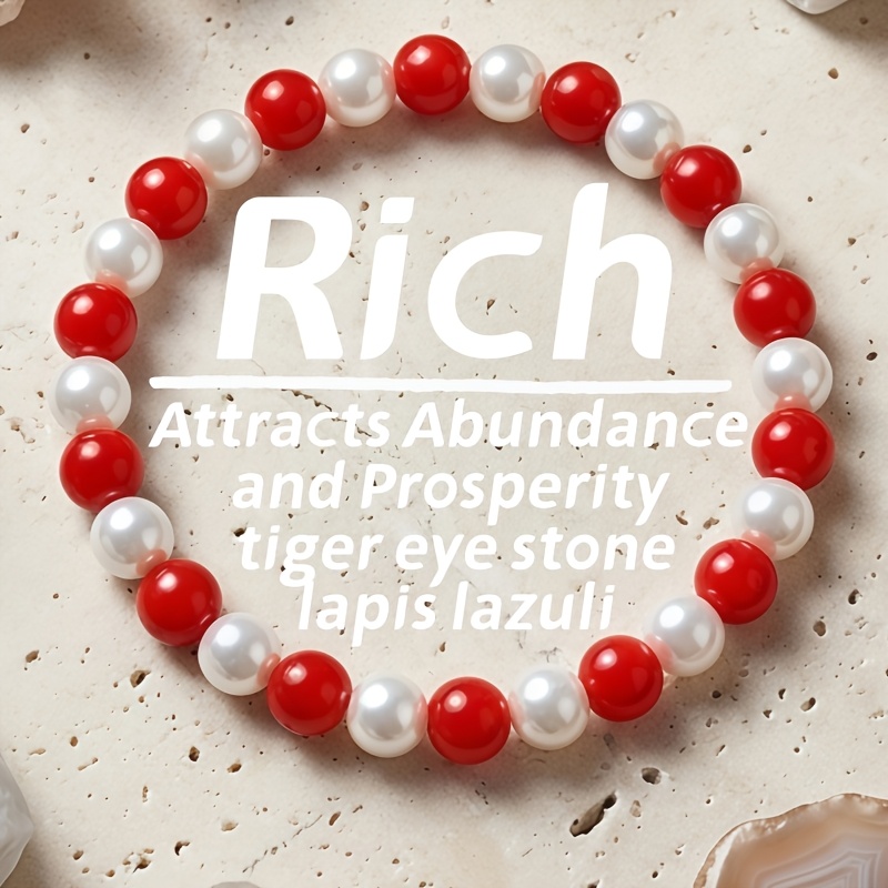 TEMU Festive Vintage-style Red And White Contrast Beaded Bracelet For Women, Niche Design With A Gentle And Elegant Temperament, Versatile Accessory