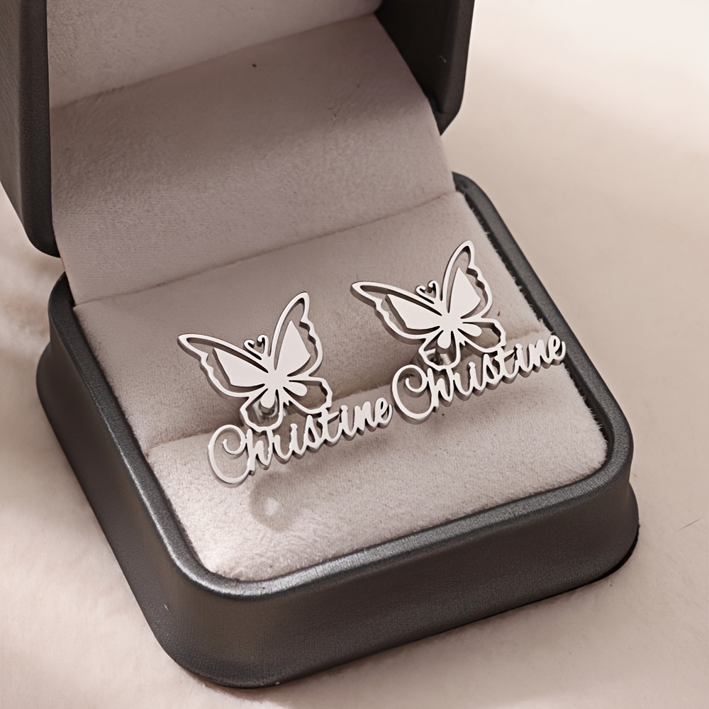 TEMU 1 Pair Of [custom Ear Studs] Personalized Custom Name Ear Studs Stainless Steel Elegant Jewelry Additions Gifts Birthday Graduation Anniversary