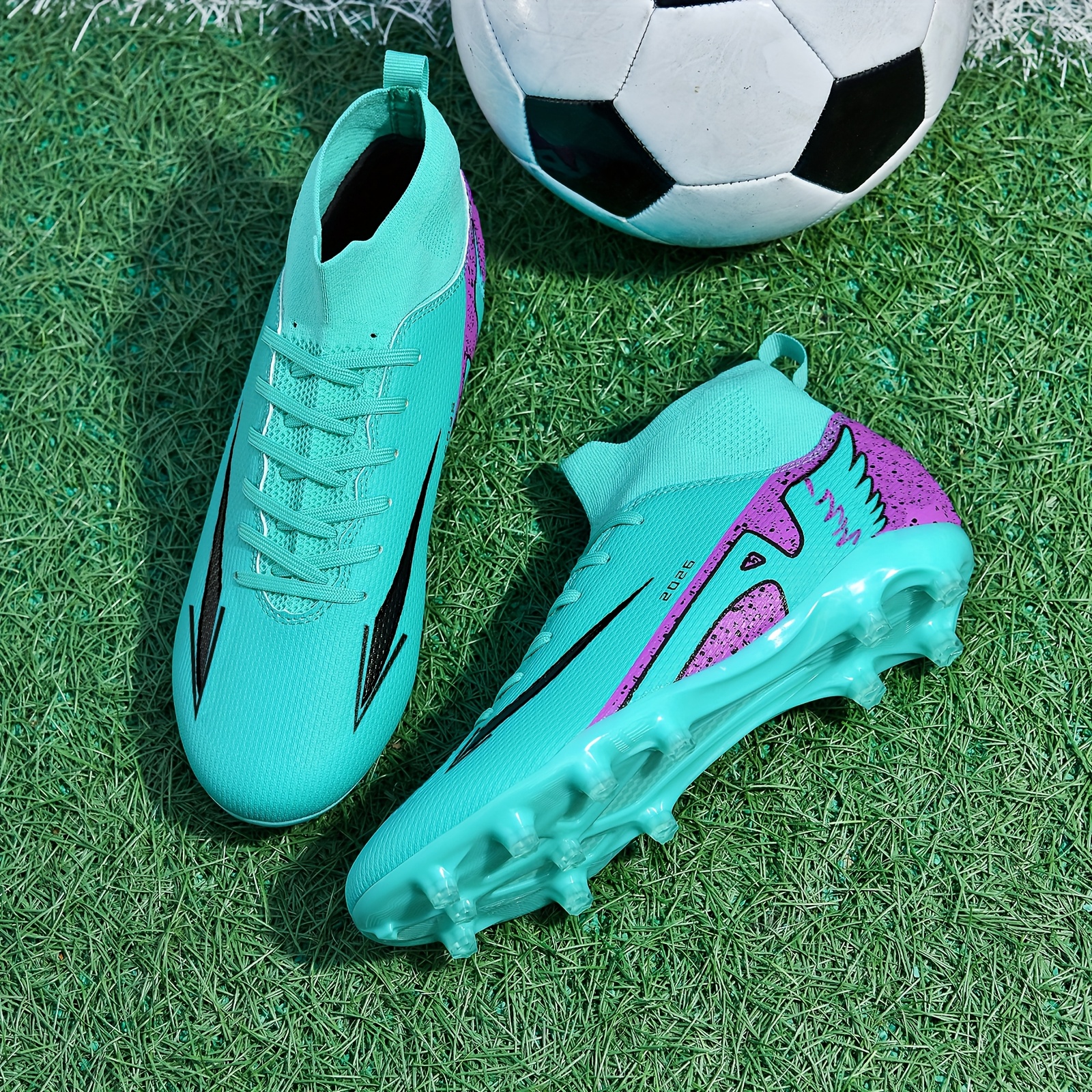 WEJIESS / Botas de Fútbol - Tacos AG Antideslizantes con Púas de Tracción, Zapatos de Entrenamiento Transpirables de Caña Alta para Césped, Césped Sintético y Partidos al Aire Libre, Ligero con Parte Superior de PU para Todas las Estaciones () - Compatible con Convencionales, para Adolescentes