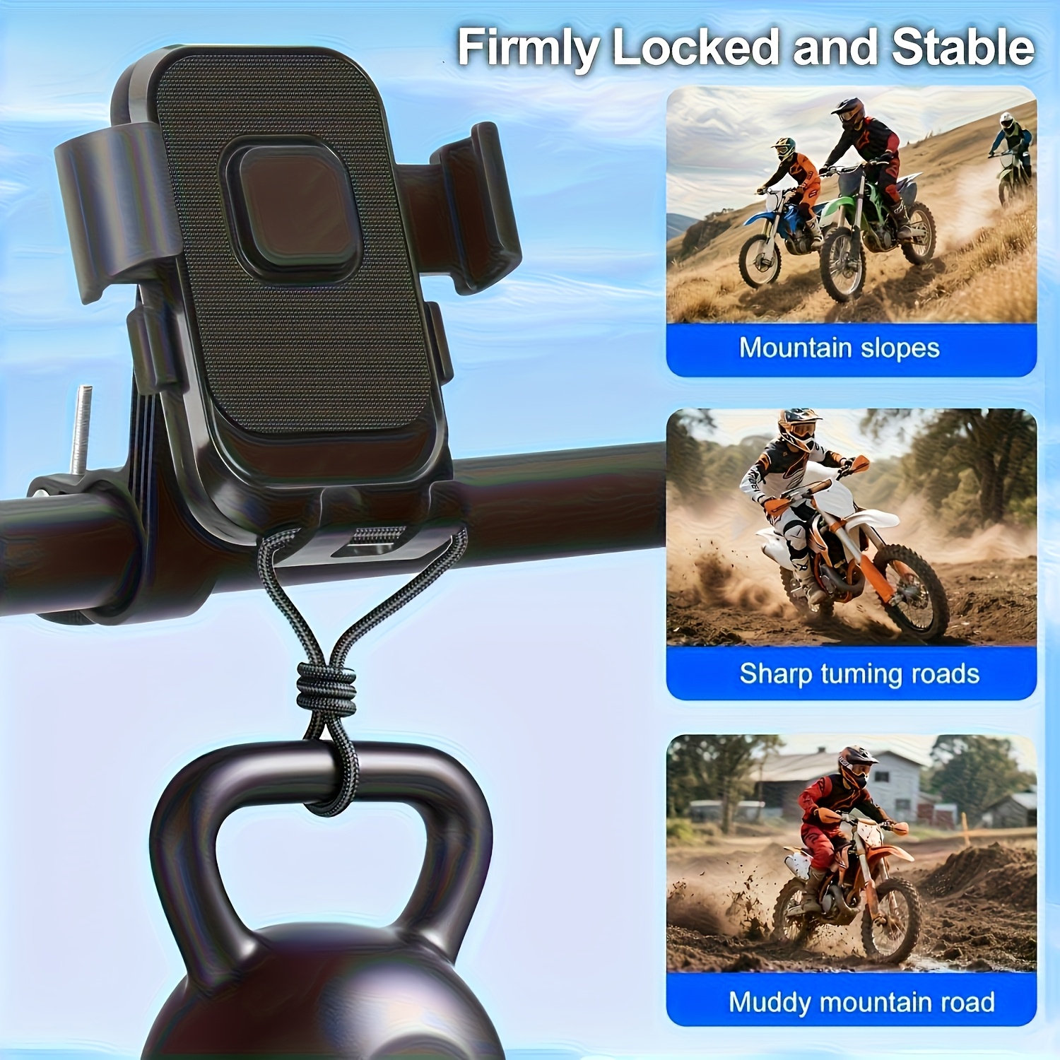 Motorcycle and Bicycle Handlebar Phone Mount with 1s Auto Lock and 10s Quick Install Compatible with iPhone and Samsung