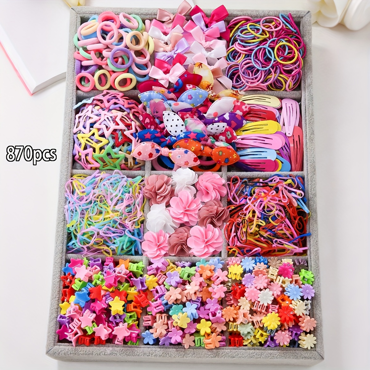 TEMU 870pcs Accessories Set, Candy-colored Hair Clips, Hair Ties, Headbands, And Hair Claw Clips Combo, Versatile Hair Ornaments For Daily Use, The