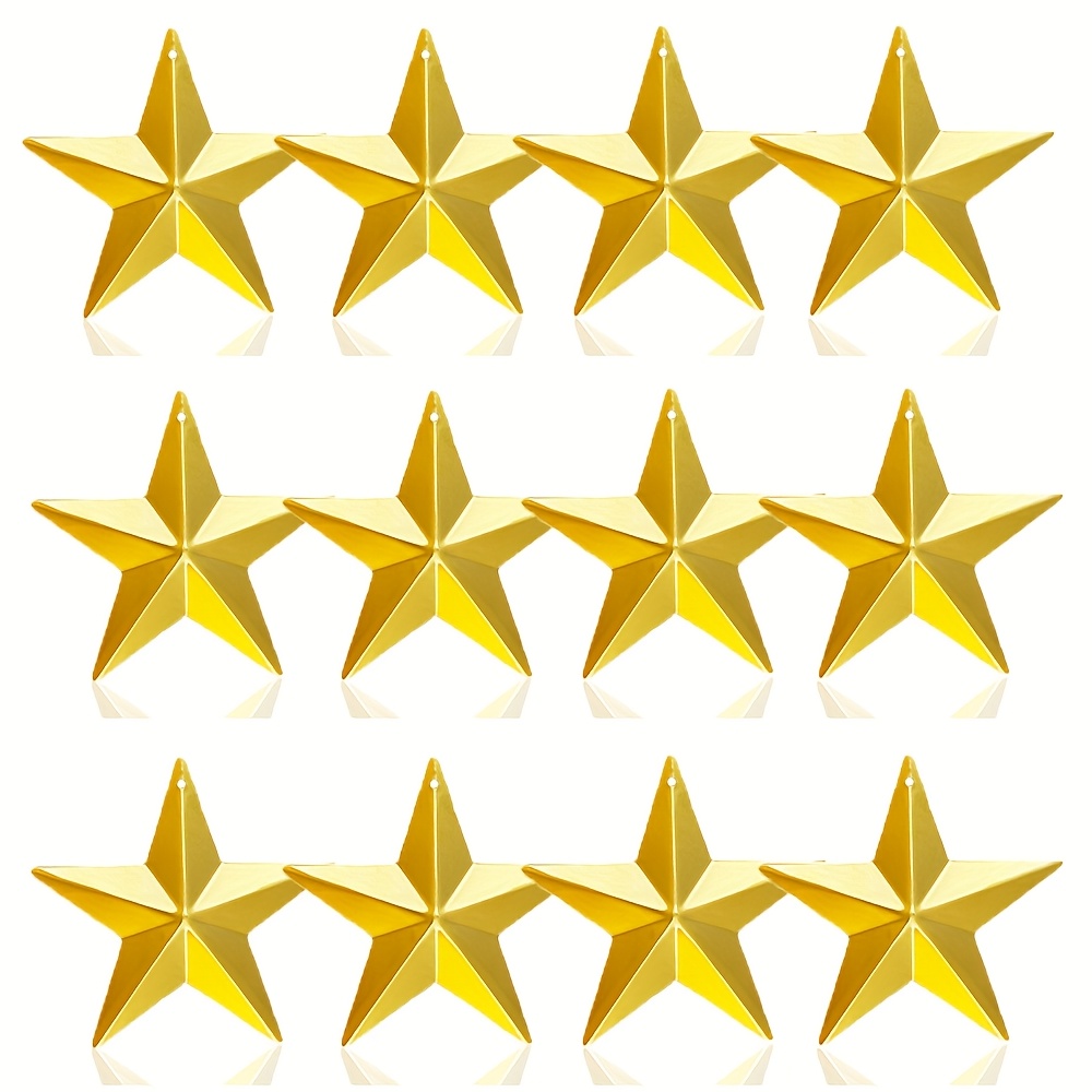 Image of Set Of 24 Golden Metal Barn Stars For Crafting, Ideal For Home And Garden Decor, Wall Art, Perfect For Christmas And Indoor/outdoor Decorations