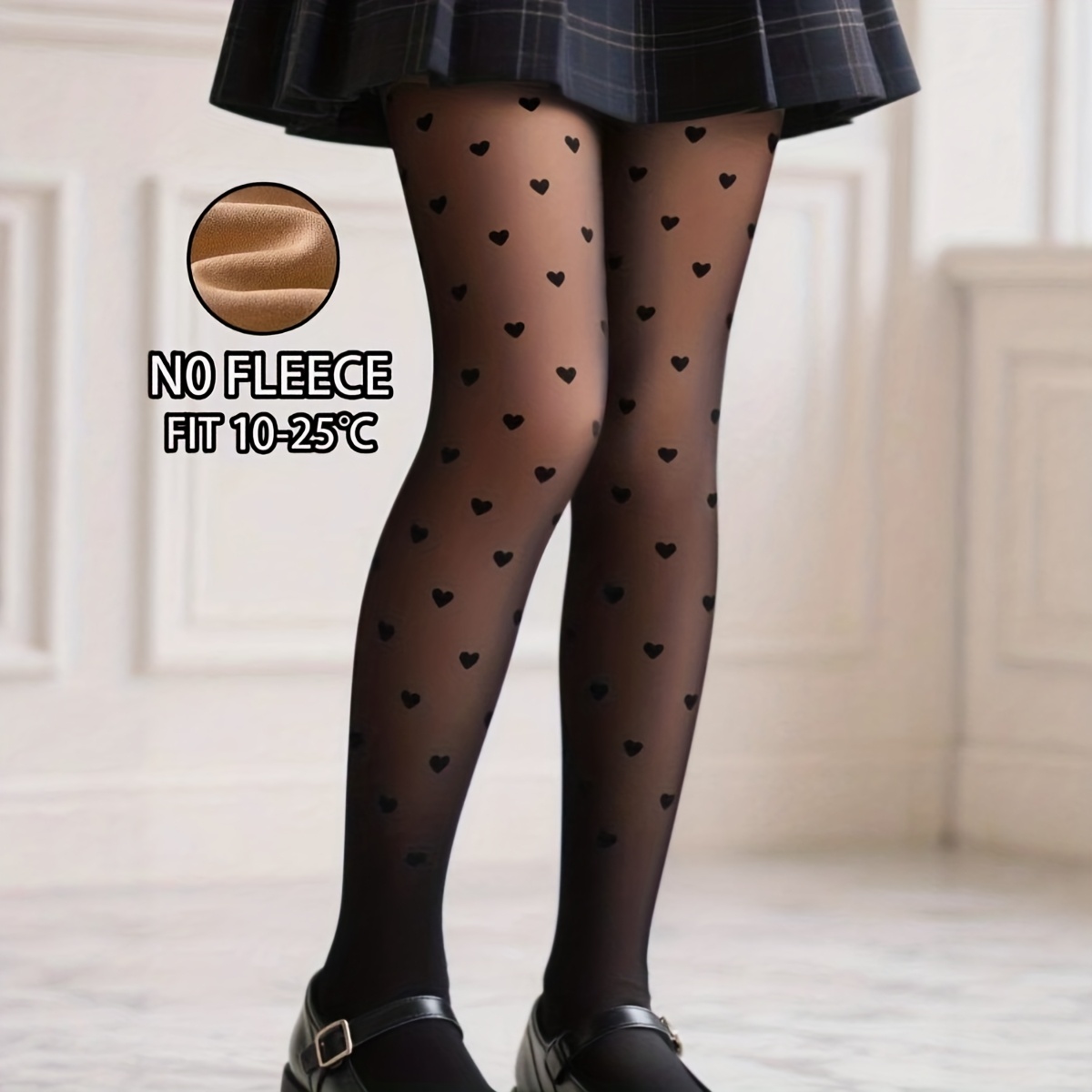 1 Paar Zwarte Doorzichtige Hartjesprint, Gevoerde Dikke Warme Kinderleggings voor Herfst en Winter, Speels Ontwerp,Alleen met de hand wassen,Zacht Stof,Warme Panty's,Ouders Winkelen