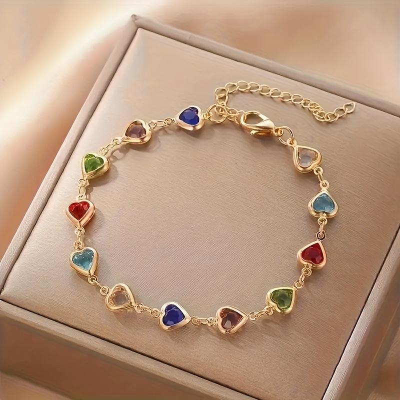 1pc Colorful Heart-shaped Charm Bracelet,perfect For Daily Wear, Party And Holiday Gifts, Versatile For (due To Cutting, Normal That The Is Not As )
