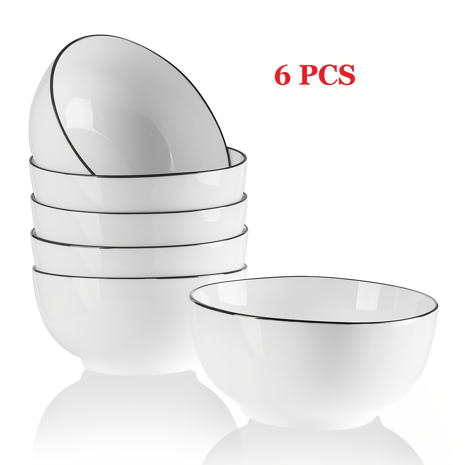 Image of 2/4/6/10pcs Black Rim Straight Mouth Bowl Set, Easy Design Rice Bowl Fruit Bowl Soup Bowl, Home Kitchenware, Exquisite Home Decor, Valentine's Day, 's Day, Eid Al-fitr