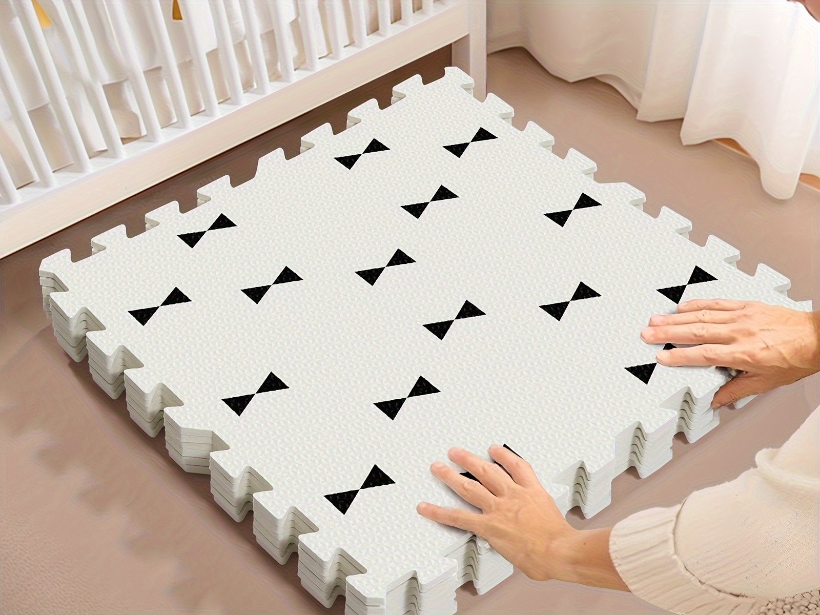   foam play mat for 6pcs interlocking crawling mats easy clean non toxic eva material   indoor outdoor fun stylish designs including   funnel stripe details 6