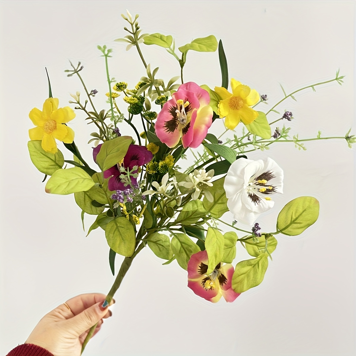 Image of 1pc Spring Simulation Colored Stem Simulation Cloth Orchid Magnolia Lavender Daisy Leaf Simulation Flower Handmade Twisted Flower Branches Outdoor Simulation Flower Decoration Decoration Spring And