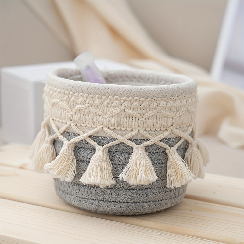 

Scandinavian-inspired Retro Tassel Decor Basket - Desk Organizer For Office Supplies & Home Sundries