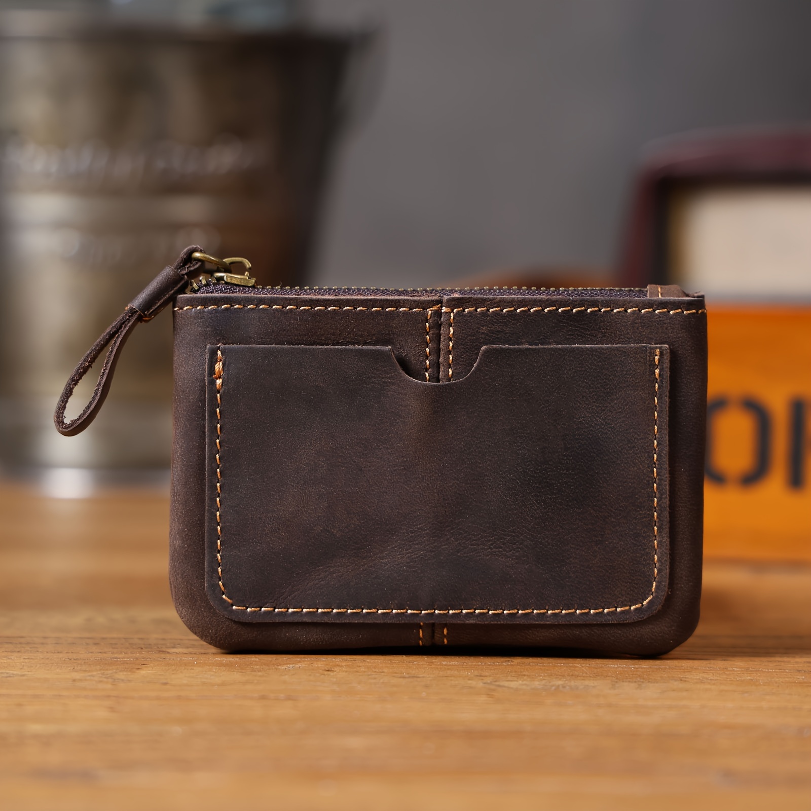 Genuine Leather Holder Coin Purse With Ykk Zipper Crzay House Leather - Perfect For Carrying , Cards, And Keys