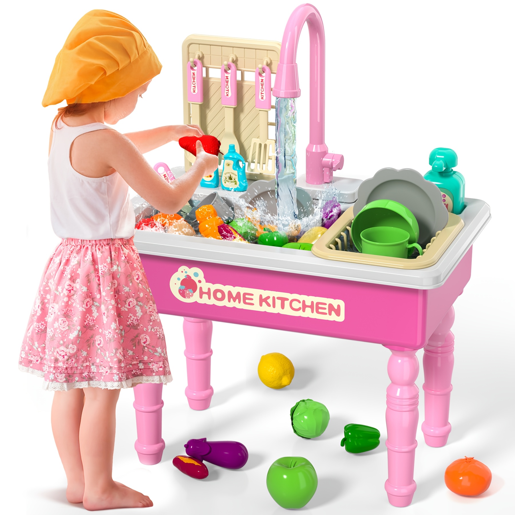 

Deluxe Play Kitchen Sink Set With Running Water, Dishwasher & Automatic Cycle - Abs Resin Outdoor Playset For Girls