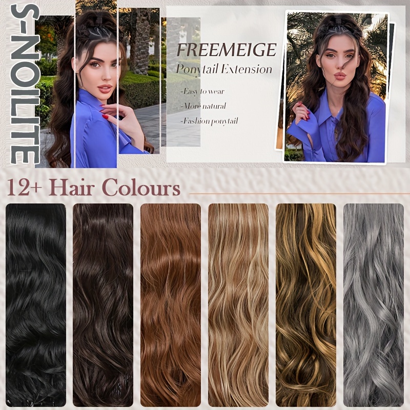 long curly wavy hair piece synthetic pony tail extensions for women highlight balayage details 0