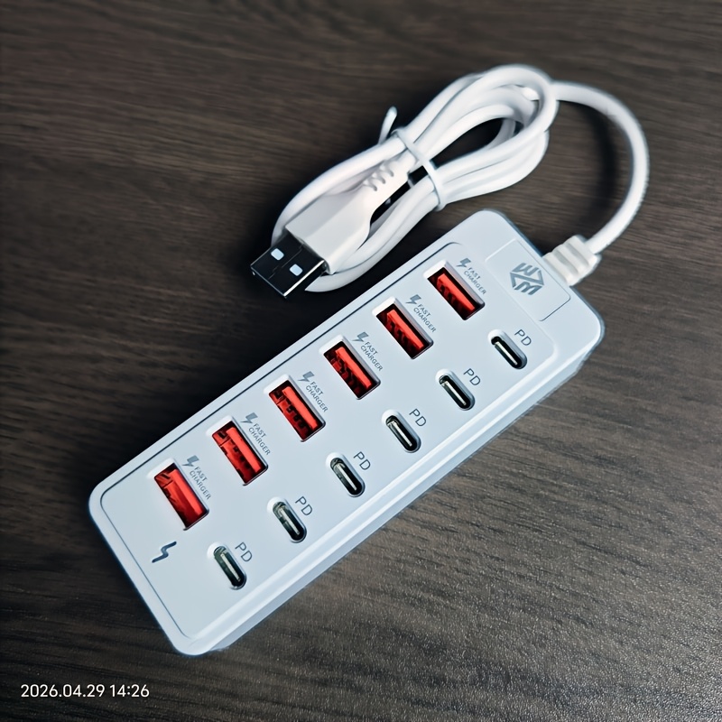 1pc white 12 port fast charging hub 6pcs usb ports and 6pcs type c pd fast charging ports power hub multi user   multi port output socket multi user   desktop charging artifact multifunctional usb extension socket usb c and a hub