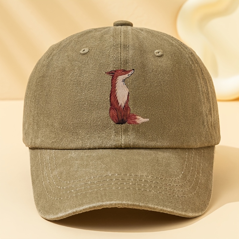 E-shop Herren- & Damen-Fuchs-Print Baseballcap - Vintage-Waschung Leichtgewichtige Schirmmütze mit gebogenem Schirm Snapback-Hut geeignet für Outdoor,