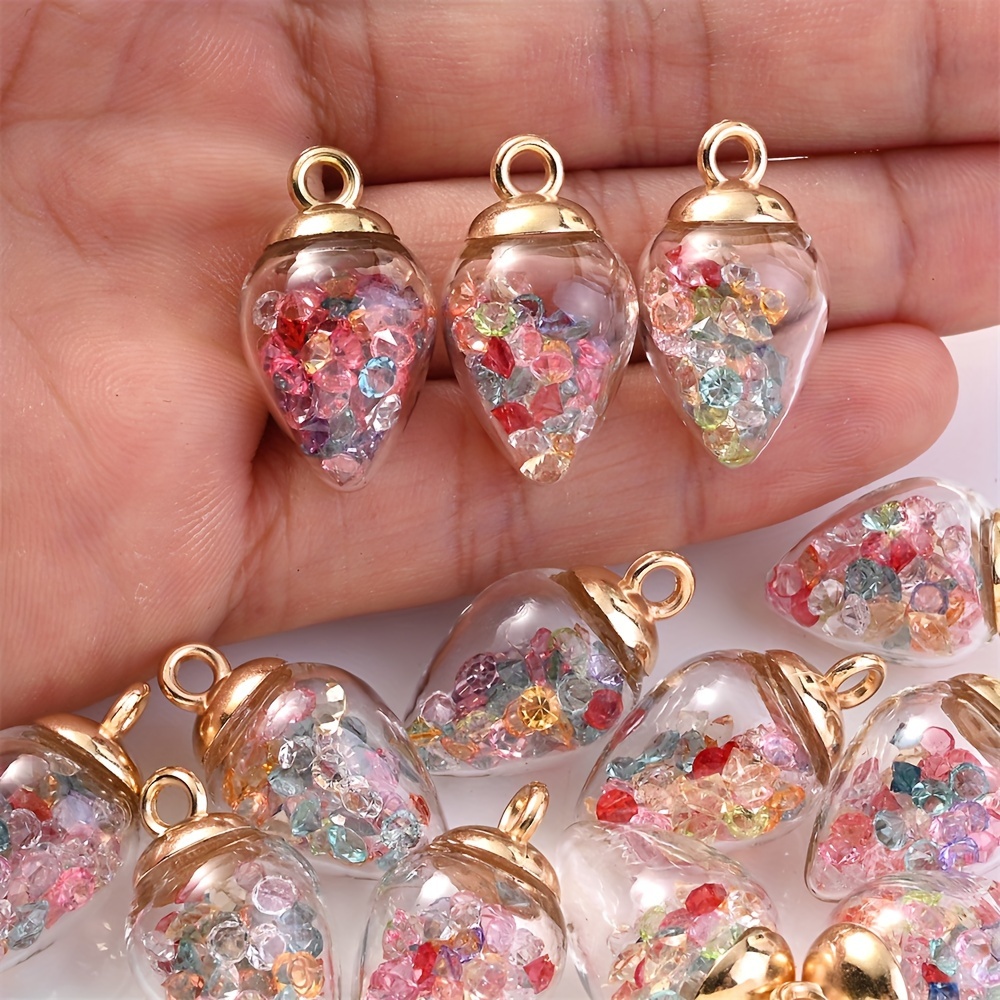 

10pcs Set Sparkling Water Drop Glass Beads - Transparent, Tiny Charms For Diy Earrings & Necklaces