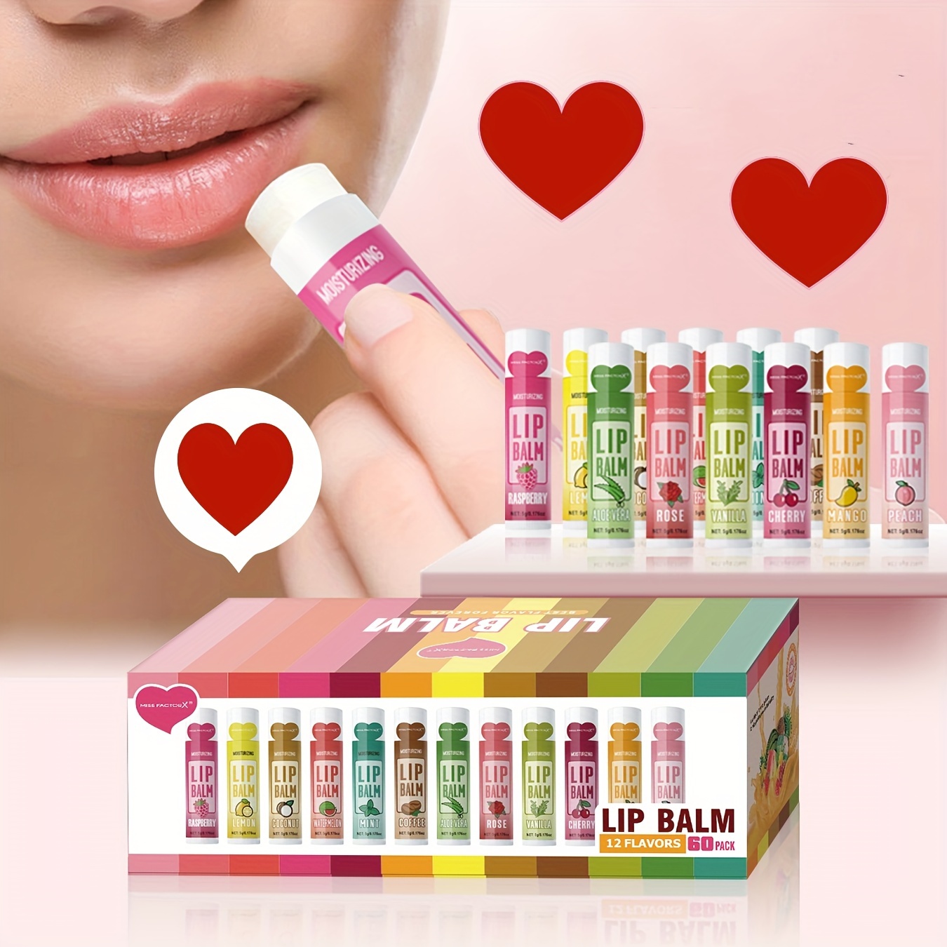 

60pcs/set, 12 Flavors Lip Balm Gift Set, 5g Each, Moisturizing Care For Dry Lips, Brightening Lip Color, Ideal Gift For Women, Party Favors, Festive Holiday Presents