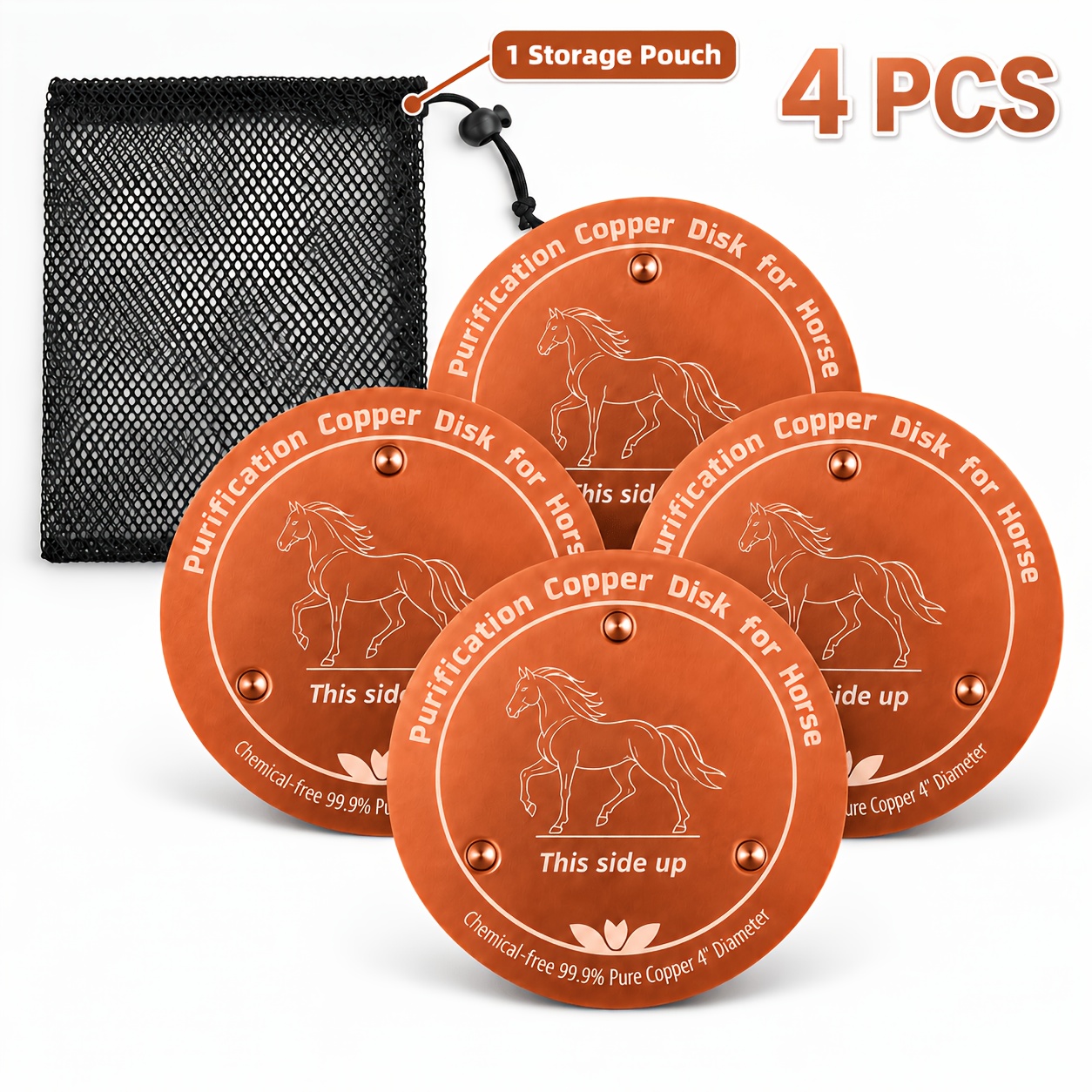 TEMU 4pcs Set Of Trays, 99.9% Pure Copper, Three- Design. Suitable For Pets, Including Horses, Dogs, Cats, Cows, Chickens, Birds, Etc. Reusable,