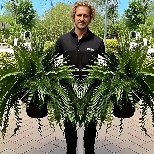 large 24 inch artificial flowers boston fern plant for indoor outdoor hanging home office garden decor