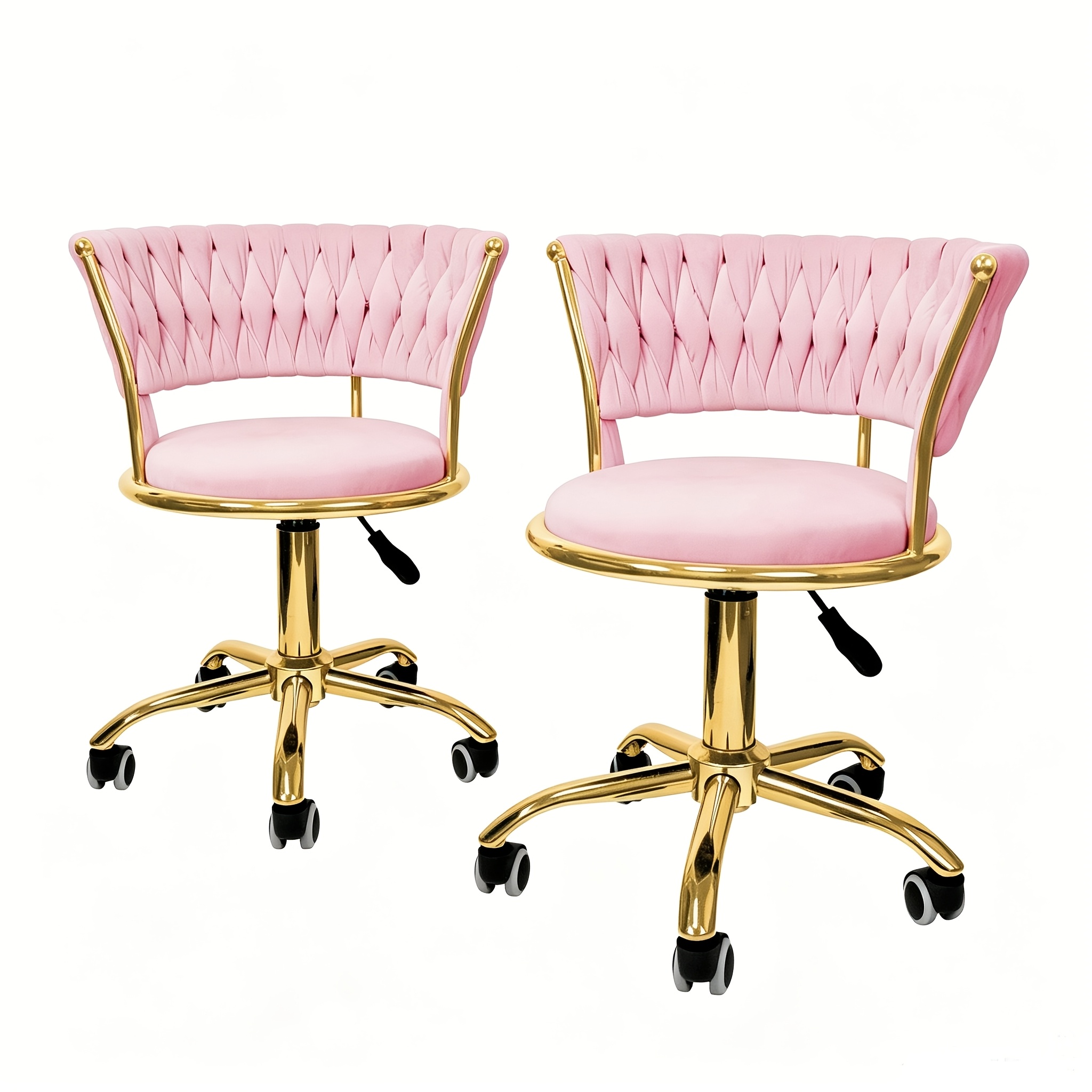 Image of 2pcs Adjustable Height Velvet Swivel Stools - 35-48cm Lift Mechanism, Ergonomic Rolling Chairs For Study, Workshop, Classroom & Home, Soft & Durable