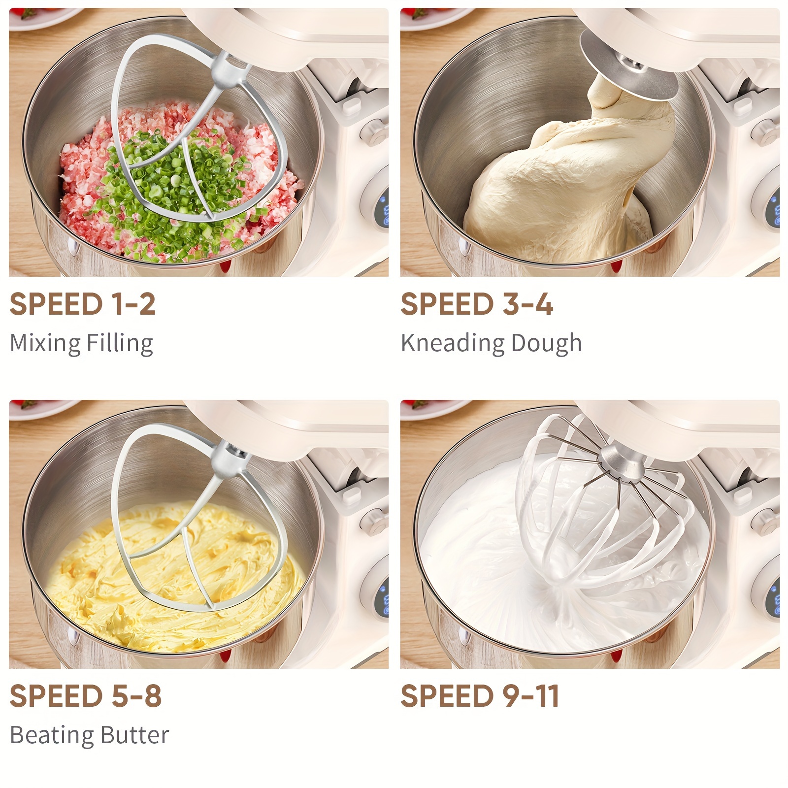 1200w electric stand mixer 5l stainless steel bowl with 11   adjustment     functions   dough hook whisk and beater touch oled display   quiet motor Product details 1