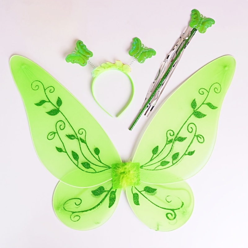 TEMU Golden Powder Wings Male 3pcs Elf Golden Powder Wings Fairy Stick Hair Hoop Princess Elf Wings Performance Dress Elf Wings Performance Prop