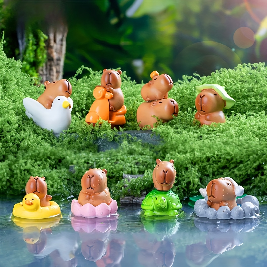 

13pcs Cute Capybara Miniature Figurines, Creative Resin Decorative Accessories For Bedroom, Car, And Desktop, Water Capybara Landscape