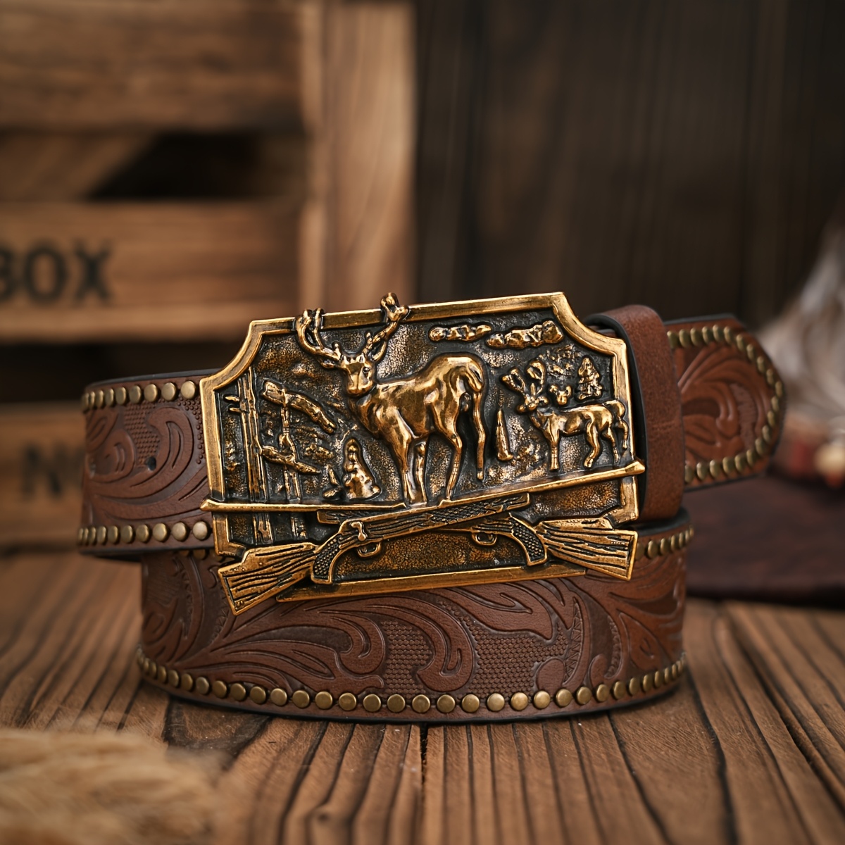 Faux Leather Western Belt with Vintage Brass Buckle for Jeans Verdusa Women main image 3