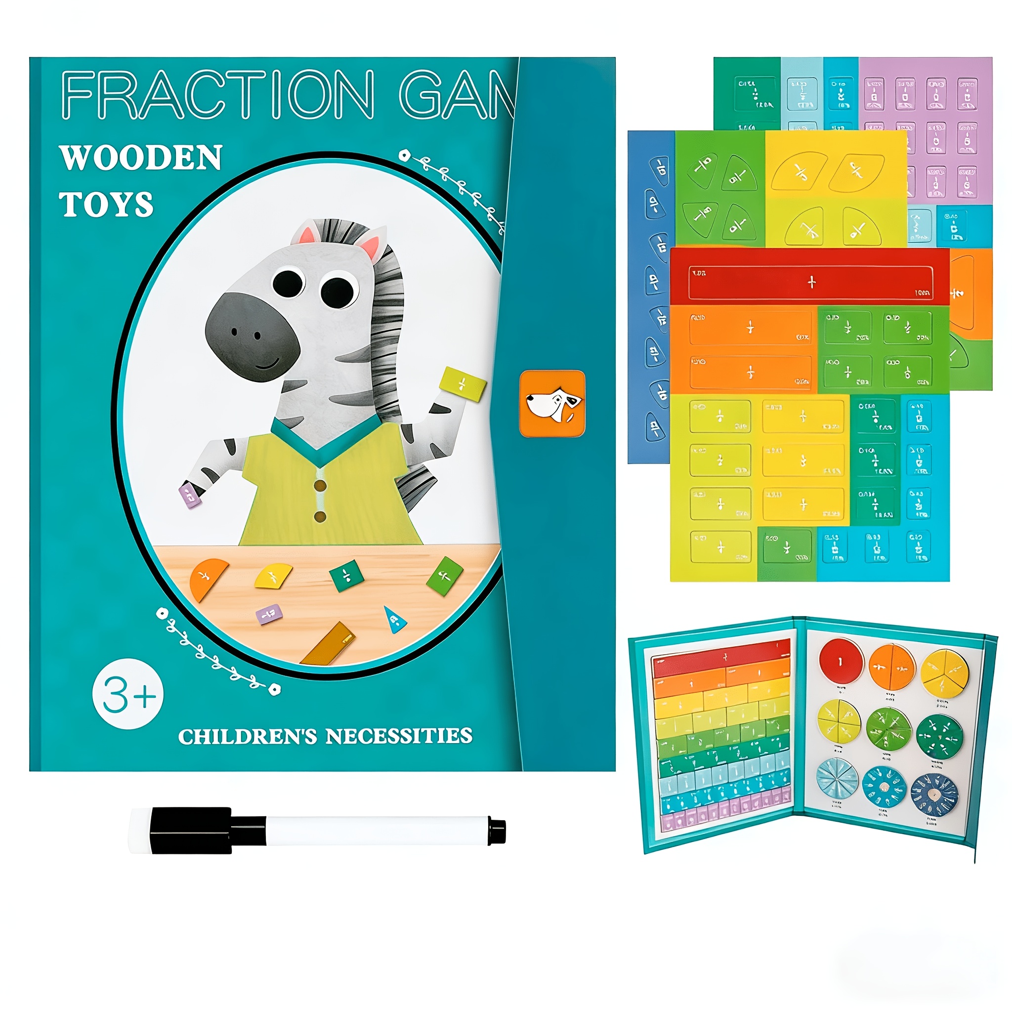 Image of Elementary School Fraction Learning Magnetic Book Clip | 3-6th Grade Math Manipulative | Fraction Comparison, Combination & | Magnetic Storage Design | Bonus 1 Pen Included | Educational Toy