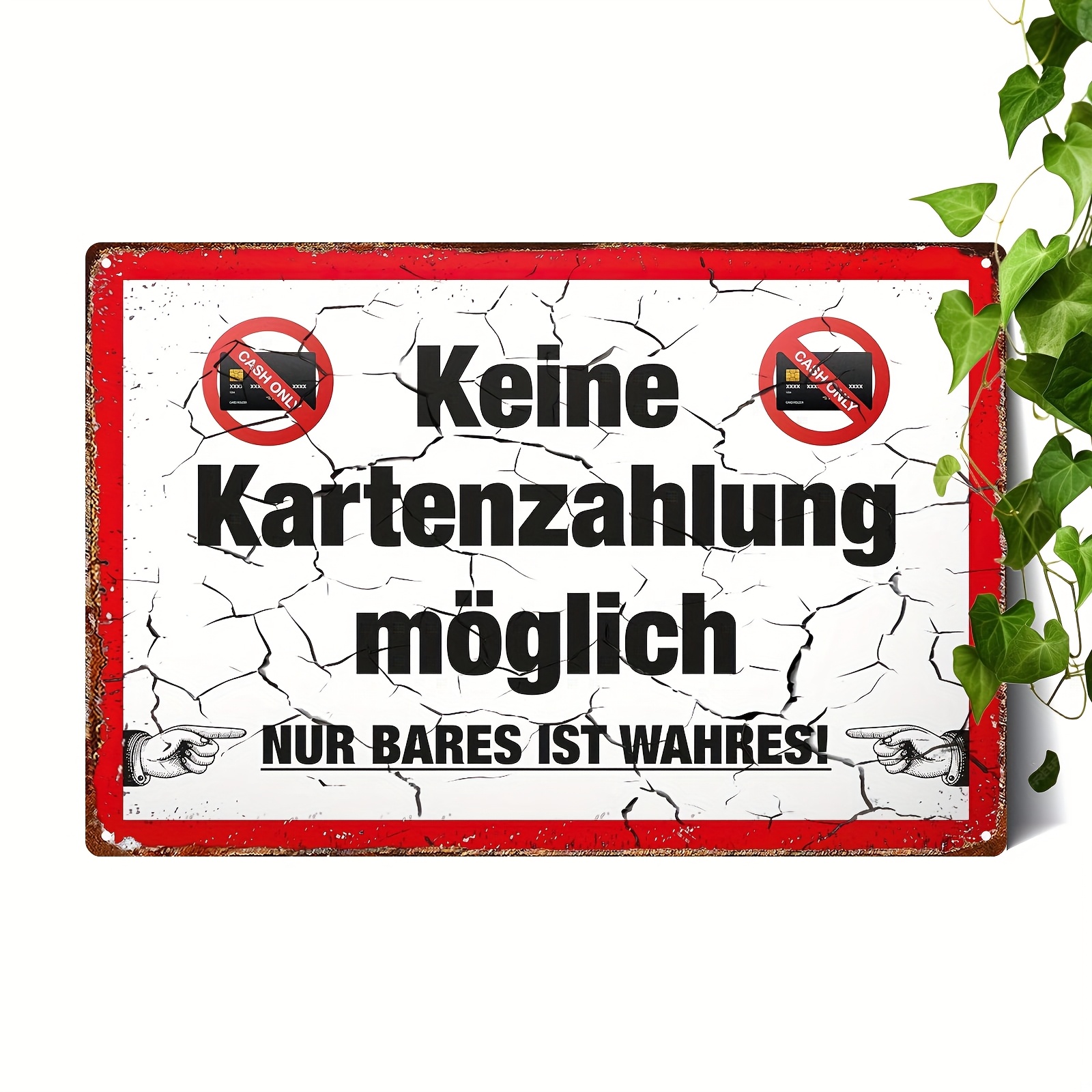 E-shop 2D Flach, 2D Flach, Ein humorvolles Schild, das anzeigt, dass Kartenzahlungen nicht akzeptiert werden, nur für Bargeldtransaktionen konzipiert.