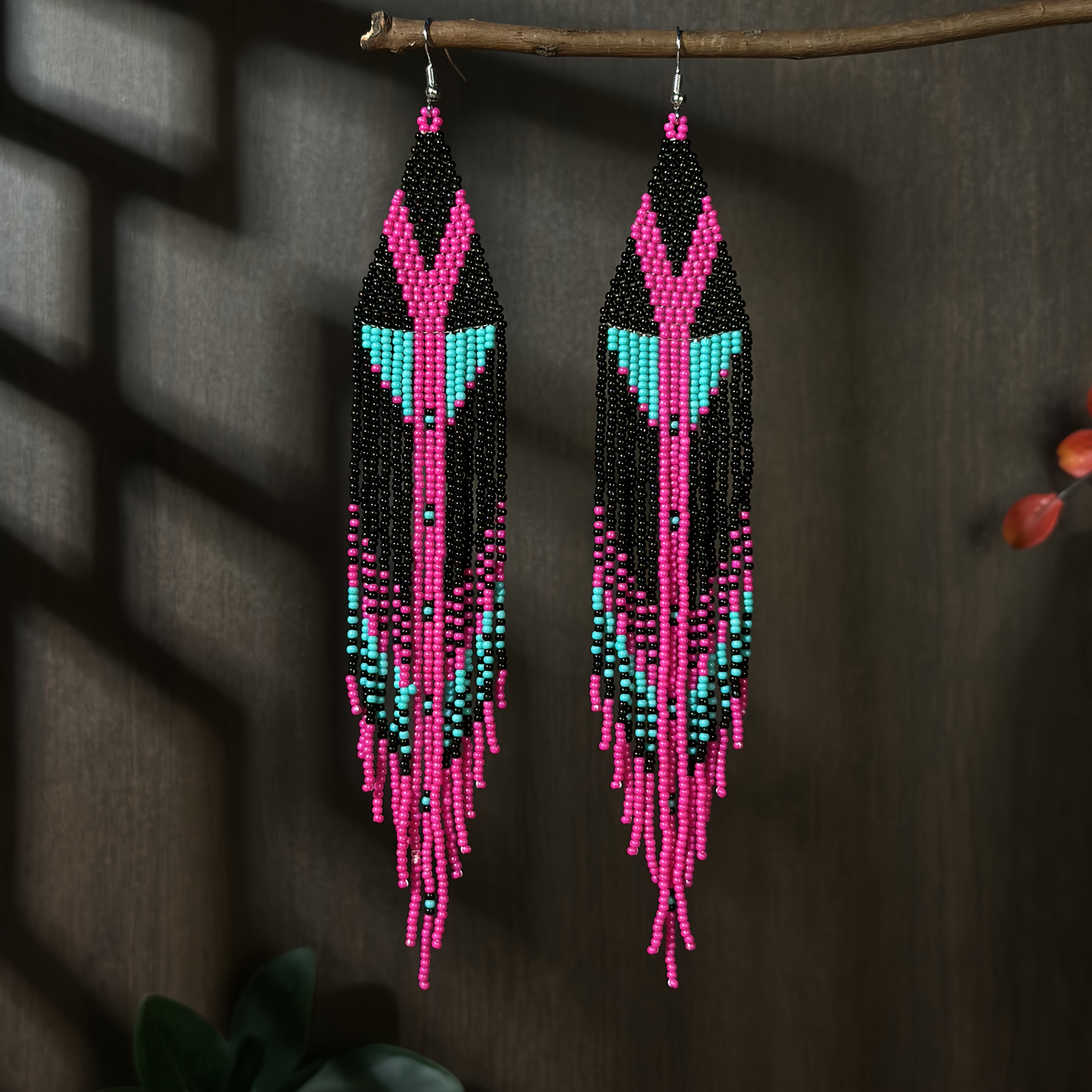 TEMU Pendientes de borla geométricos degradados hechos a con cuentas de vidrio, elegantes pendientes de cuentas colgantes para mujer, joyería de