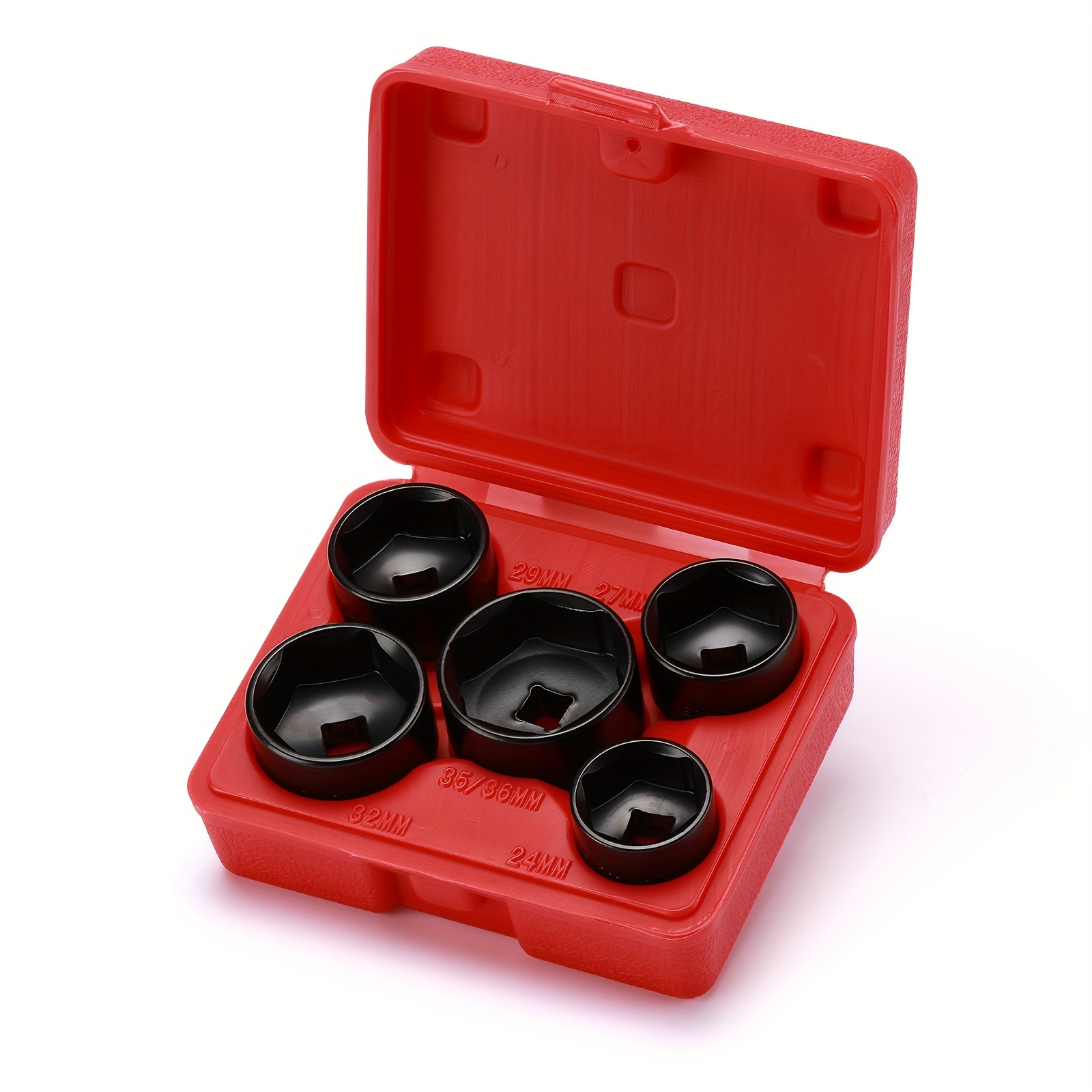 

5 Pieces 3/8" Drive Low Profile Oil Filter Socket Set, Oil Filter Cap Remover And Installer Tool Set, 6 Point, 24mm 27mm, 29mm, 32mm, 36mm,