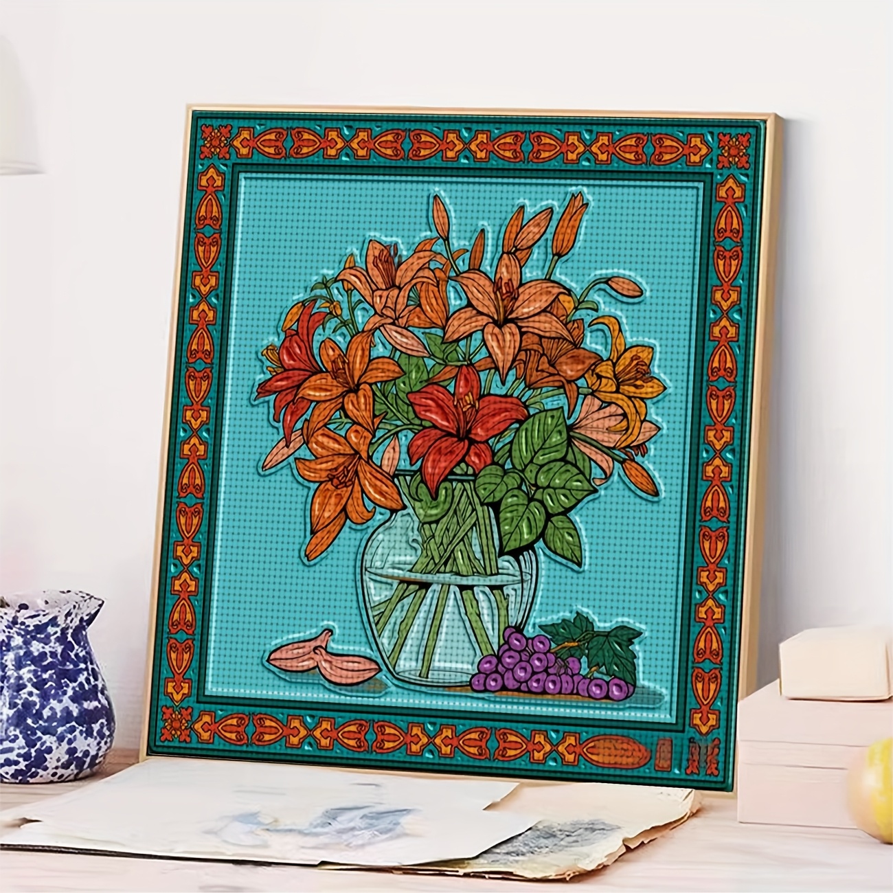 Printed DIY Cross Stitch Kit, Lilies in a Vase