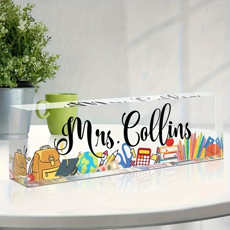 TEMU 2d Flat Transparent Acrylic Name Plate For Desktop - Custom Office Desk Accessory, Teacher Gift, Employee Appreciation Decor, No Battery