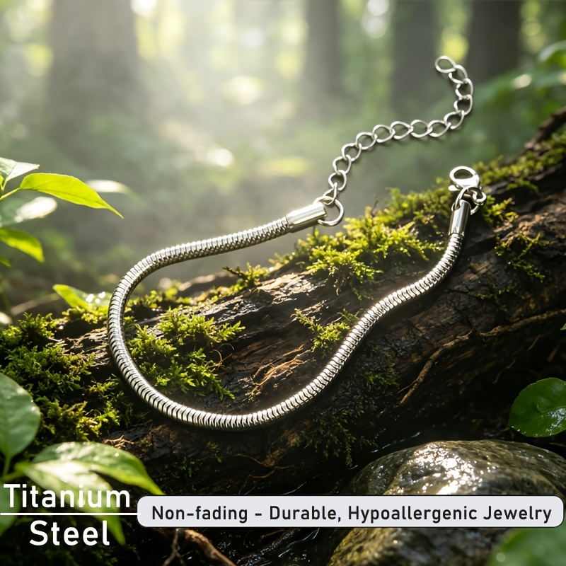 Unisex Minimalist Solid Snake Chain Bracelet with Extended Chain