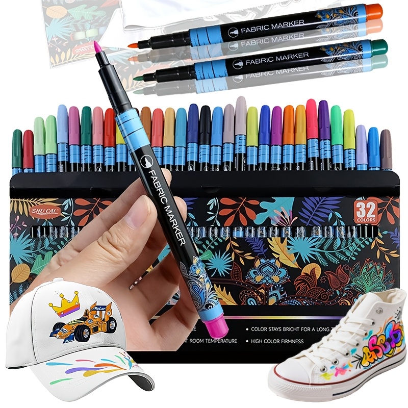 32 colored   pens non toxic washable waterproof and   for adult fabric decoration painting and marking on clothes canvas hats tight fitting clothes jeans pillows t shirts shoes crafts ideal for valentines day and