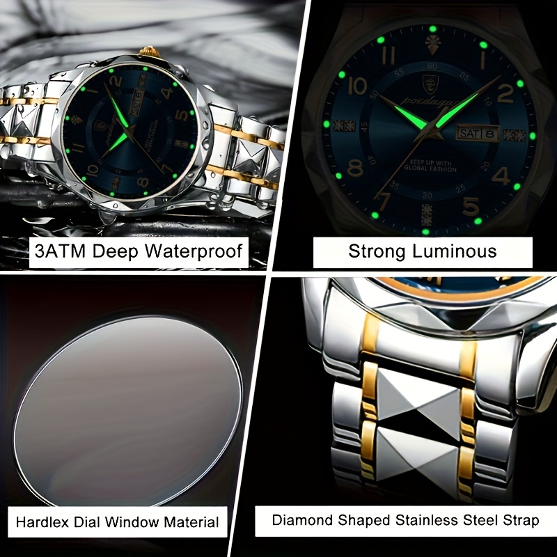 2pcs set of mens casual business luminous quartz watches details 5