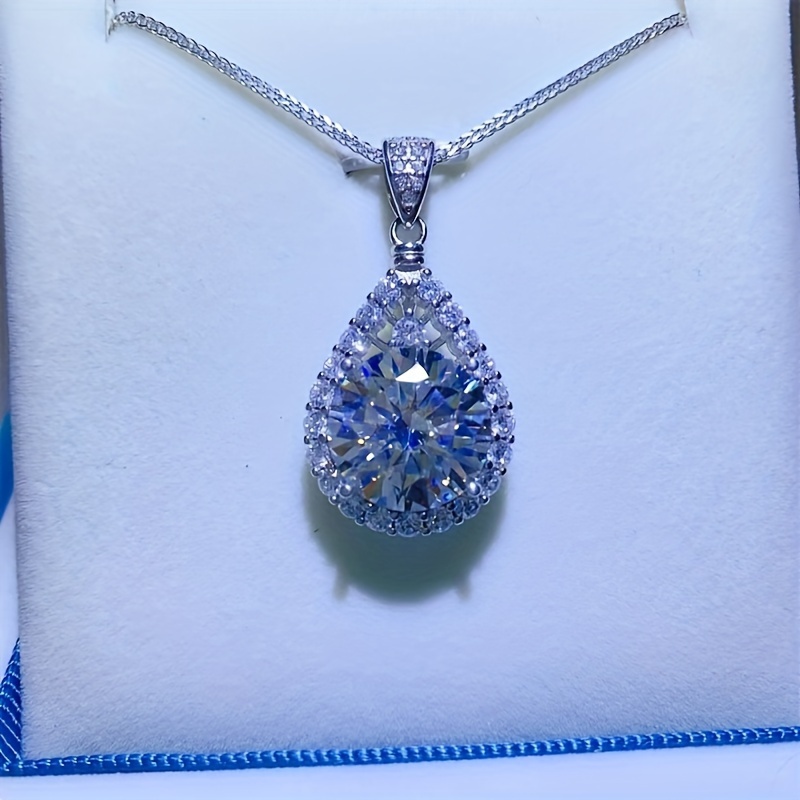TEMU 1pc Collier en Argent S925 et Moissanite pour Homme et Femme, Cadeau de Fiançailles et de Mariage