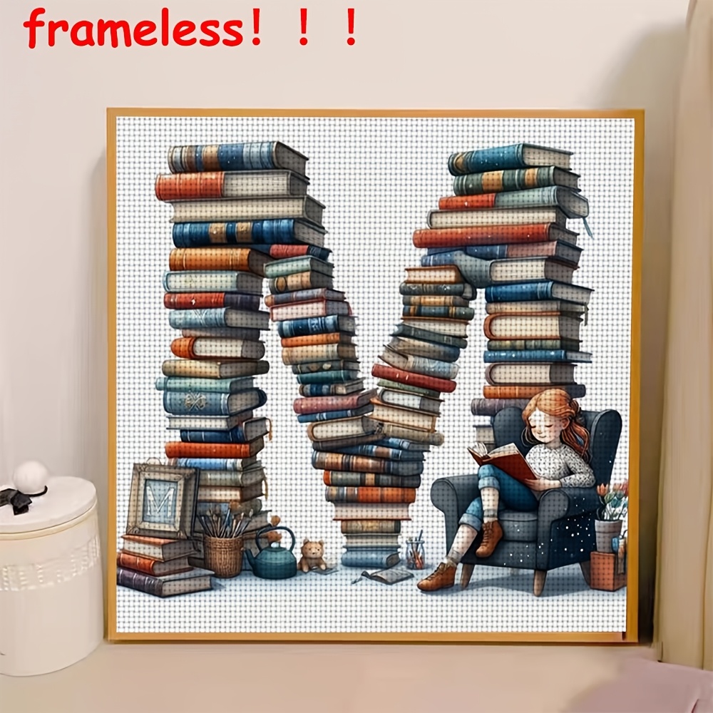 TEMU 1 Set Of 11ct Frameless Cross Stitch Kit-girl By Book M , Home Decoration Art Handmade Embroidery Kit, Including Patterned Fabrics And Threads,