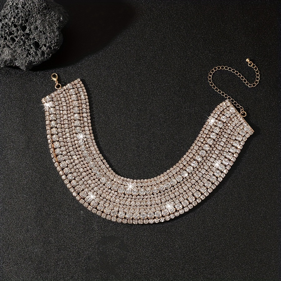 Layered Rhinestone Choker Necklace, Sparkling Embellished Design